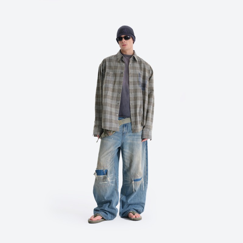 Distressed Plaid Shirt